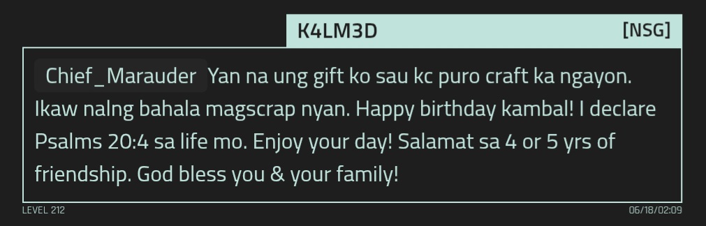 Birthday Message of K4LM3D to Chief_Marauder